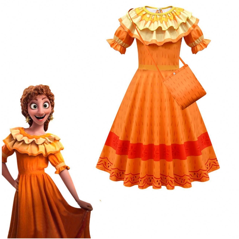 Baige Carnival Halloween Princess Party Clothes ดอกไม้ ruffles ชุดยาว Mirabel Encanto เครื่องแต่งกาย