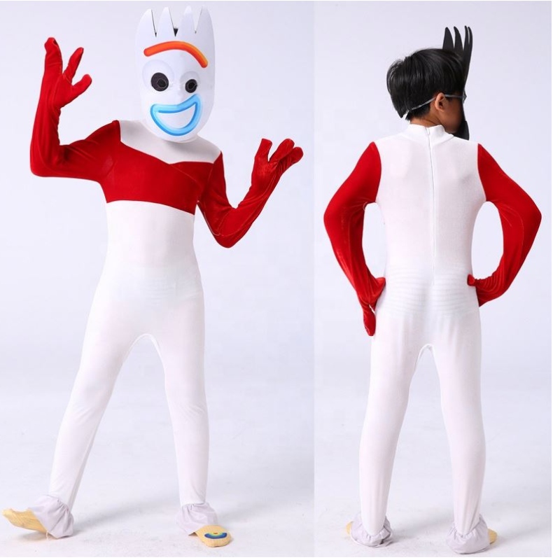 เครื่องแต่งกายคอสเพลย์ชุดบอดี้สูทสีขาวสำหรับ Halloween Party Forky Performance สวมชุดของเล่น Story สำหรับเด็กที่มีหน้ากาก