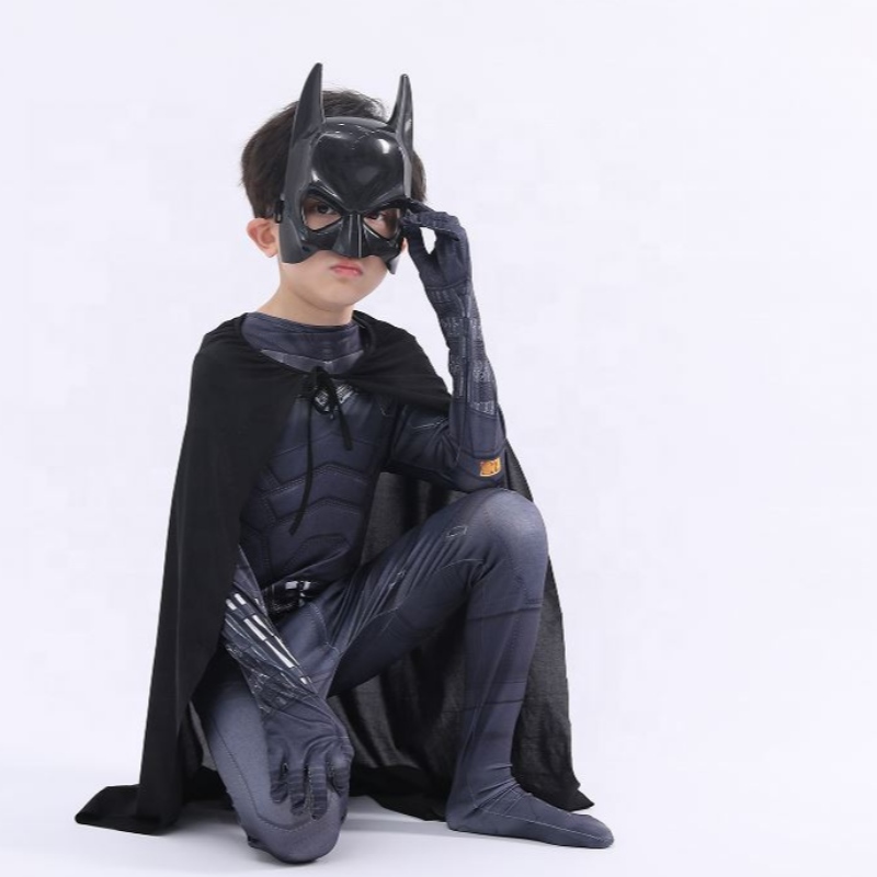 รูปแบบใหม่สีดำบอดี้สูทฮาโลวีนเด็กซูเปอร์ฮีโร่เครื่องแต่งกายคอสเพลย์เครื่องแต่งกาย Pattinson The Bat Man กับ Cape&Mask