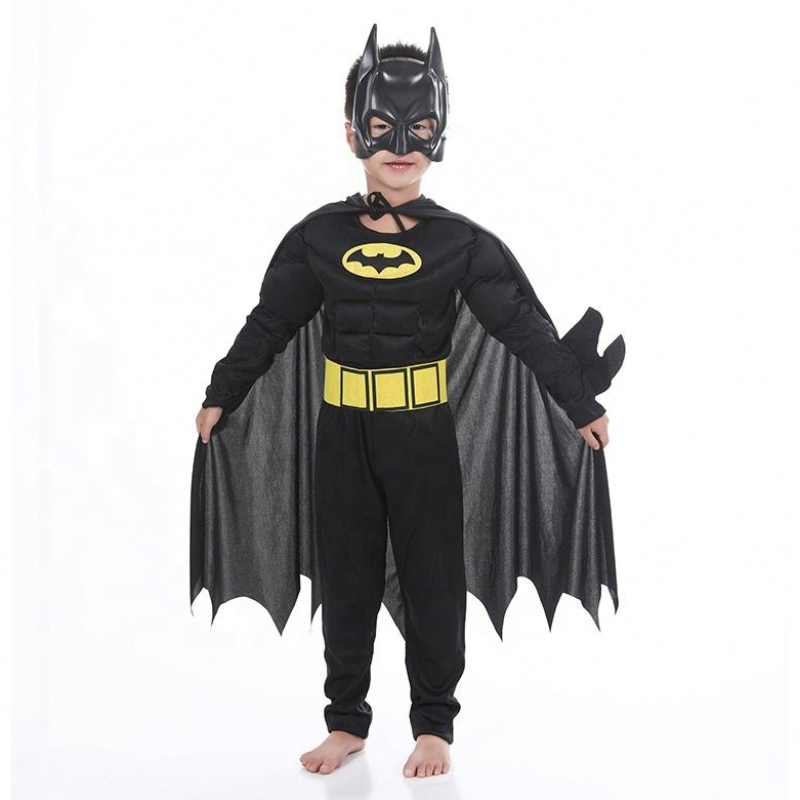 Halloween Masquerade Black Bat Muscle Kids Superhero เครื่องแต่งกายชุด Bat Man ด้วยหน้ากากเสื้อคลุม