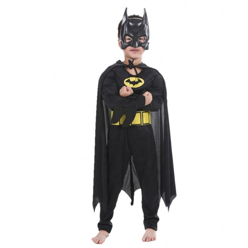 Halloween Masquerade Black Bat Muscle Kids Superhero เครื่องแต่งกายชุด Bat Man ด้วยหน้ากากเสื้อคลุม