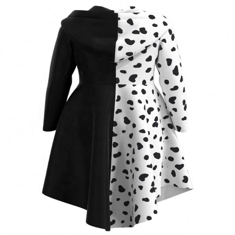 Deluxe Dress Up For Tweens Feamer Disguise Deville Cocktail Cosplay Party Black White Dalmatians Cruella Gown เสื้อคลุมสำหรับฮัลโลวีน