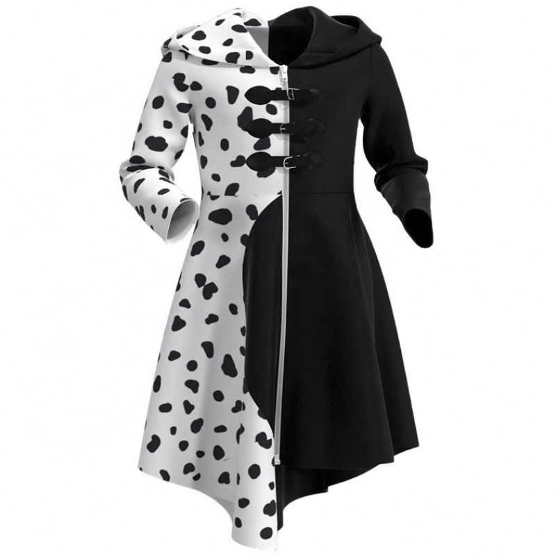 Deluxe Dress Up For Tweens Feamer Disguise Deville Cocktail Cosplay Party Black White Dalmatians Cruella Gown เสื้อคลุมสำหรับฮัลโลวีน