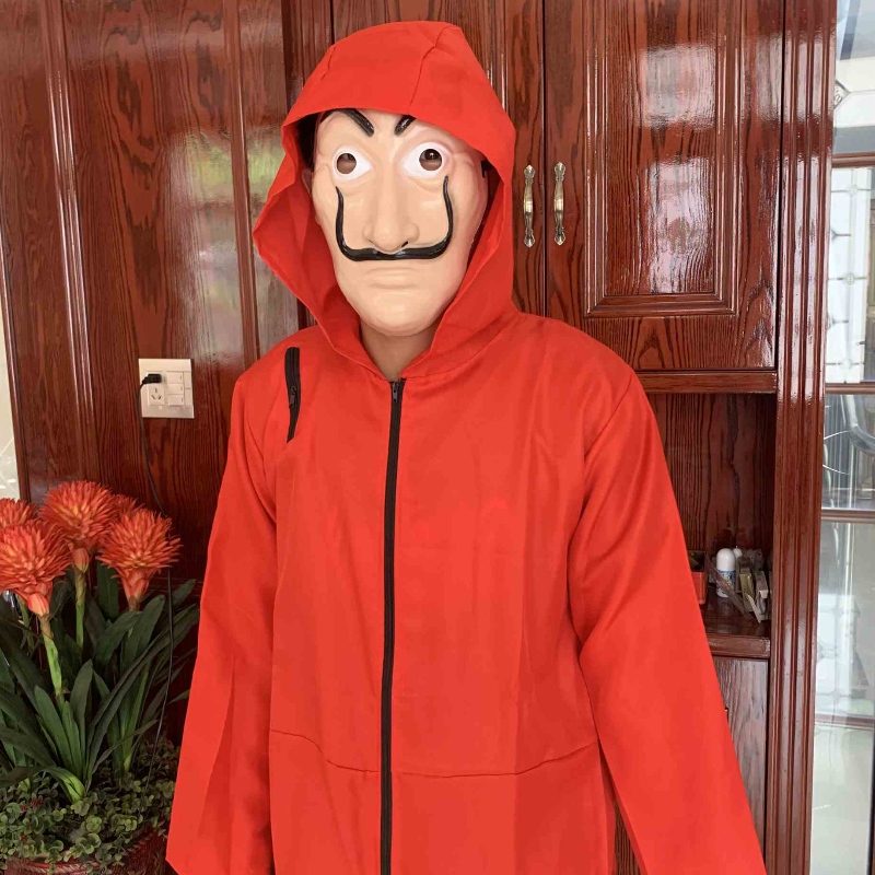 เครื่องแต่งกาย Dali สีแดงที่มีราคาถูกกว่าพร้อมหน้ากากปก hoodie jumpsuit heist halloween cossplay costume