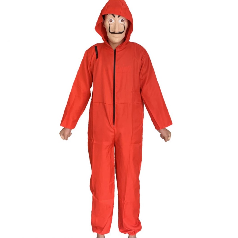 เครื่องแต่งกาย Dali สีแดงที่มีราคาถูกกว่าพร้อมหน้ากากปก hoodie jumpsuit heist halloween cossplay costume