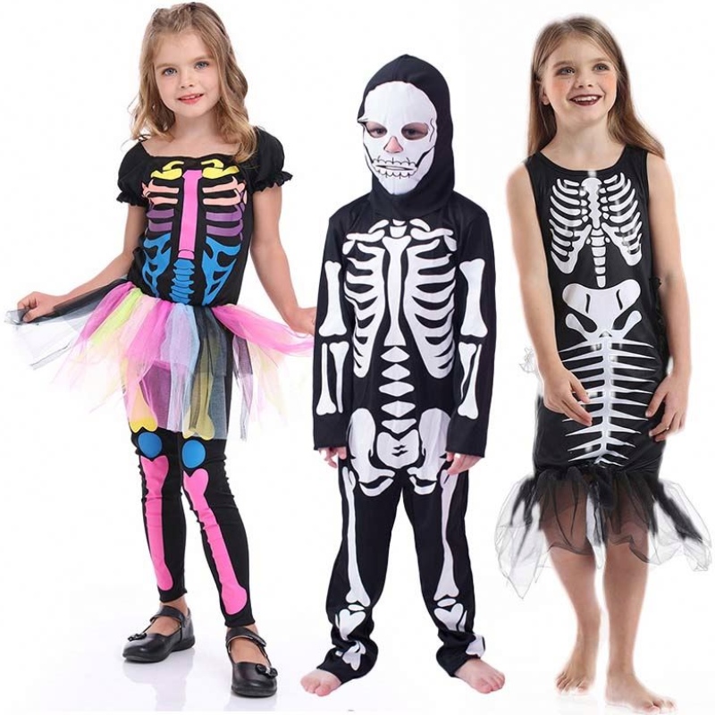 Halloween Fearsome Dress Up Skeleton Girl Boy Kids Bones เครื่องแต่งกาย HCVM-002