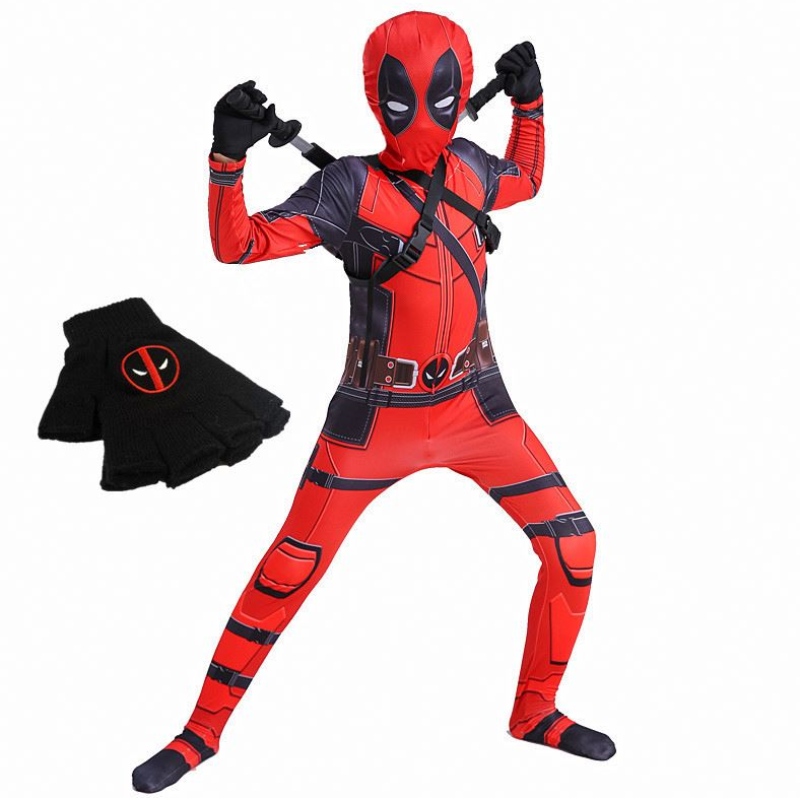 4-12Y Boy Deadpoo Costume Kids Cosplay Superhero Costumes Mask Suit Jumpsuit Halloween Party Carnival Show