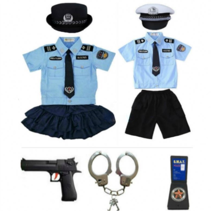 เด็กใหม่เด็กตำรวจตำรวจเครื่องแบบชุดฮาโลวีนเด็กผู้หญิงชุดคอสเพลย์ชุดคอสเพลย์พร้อมกุญแจมือ