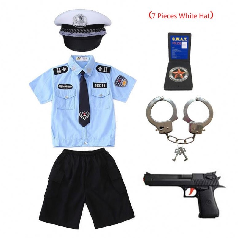 เด็กใหม่เด็กตำรวจตำรวจเครื่องแบบชุดฮาโลวีนเด็กผู้หญิงชุดคอสเพลย์ชุดคอสเพลย์พร้อมกุญแจมือ