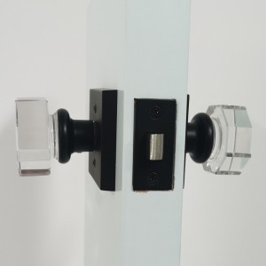 S2603 Clear Glass Crystal Door Knobs Interior, รูปทรงแปดเหลี่ยมลูกบิดประตูความเป็นส่วนตัวสำหรับห้องนอน/bathroom, Matte Black