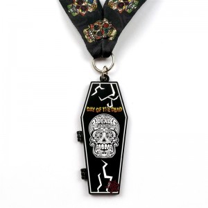 Metal Die Casting Matte Black Metal Medal Halloween Flip-Open Sports Medals