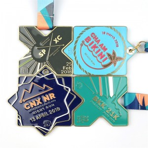 รางวัลเหรียญรางวัล Custom Trophy Award Metal Blue Enamel Medal Medal
