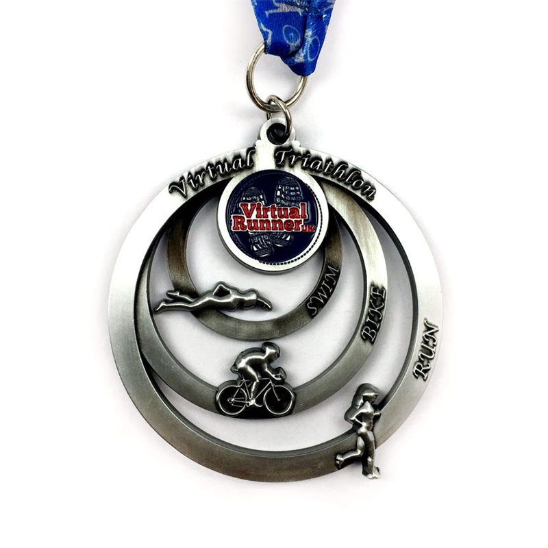 รางวัลเหรียญรางวัลเหรียญโบราณที่กำหนดเอง Design Design 3d Triathlon Medal