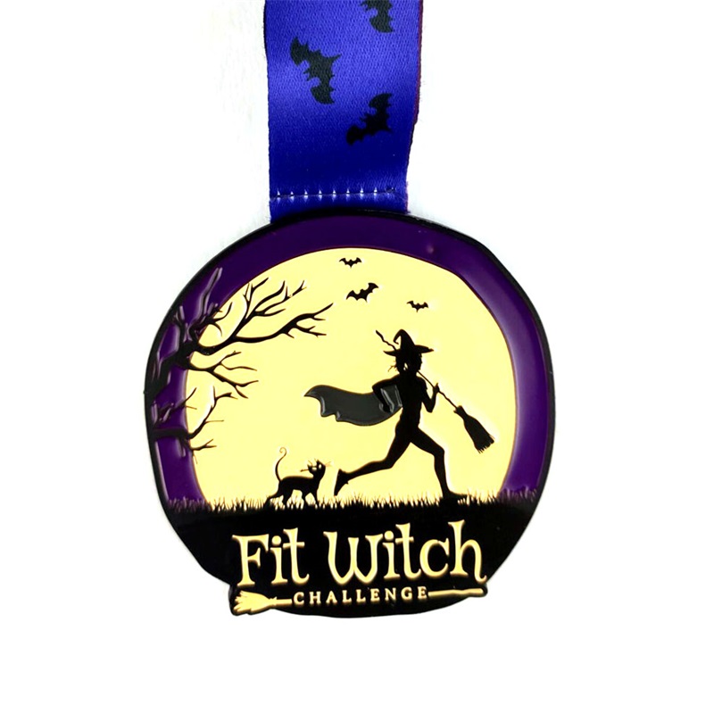 เหรียญโลหะ 3 มิติที่กำหนดเองสำหรับกิจกรรมกีฬาที่มี Ribbon Metal Metal Metal Metal Metals Halloween Shine ใน The Dark Medal