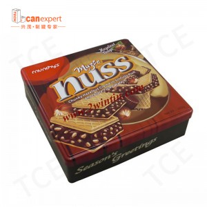 TCE- ผลิตภัณฑ์ใหม่ Square Metal Can Cookie Biscuit Tin 0.28mm Tinplate