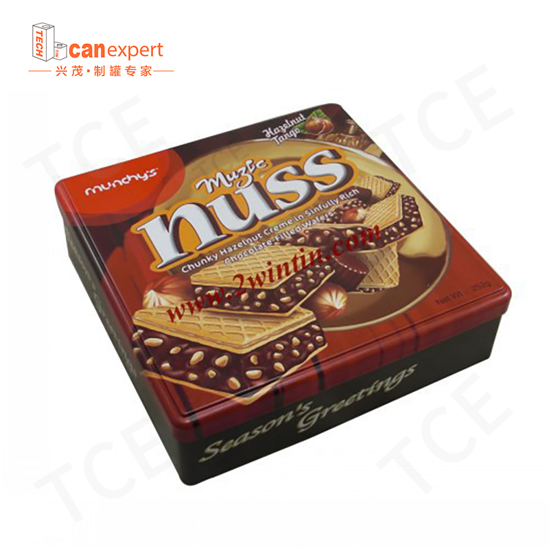 TCE- ผลิตภัณฑ์ใหม่ Square Metal Can Cookie Biscuit Tin 0.28mm Tinplate