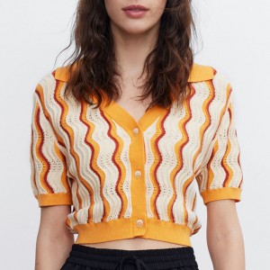 2023 การออกแบบใหม่ผู้หญิงที่กำหนดเอง \\\\ s knitwear v คอหลวมสีทึบฤดูใบไม้ผลิเสื้อยืดฤดูร้อนเสื้อยืดเสื้อโค้ทถักนิตติ้งเสื้อสเวตเต...