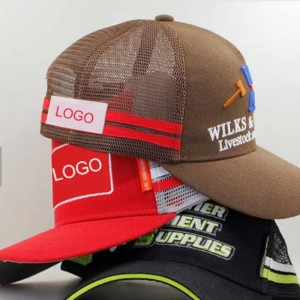 การเย็บปักถักร้อย 3D แบบกำหนดเอง 5 แผงด้านนอกประตูกีฬาเบสบอลหมวกหมวกหมวกตาข่ายหมวกตาข่าย