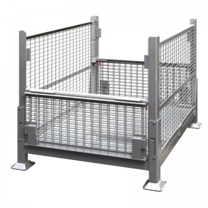 คอนเทนเนอร์ลวดลวดโลหะที่มีประตูลดลงครึ่งหนึ่ง - ยุบได้