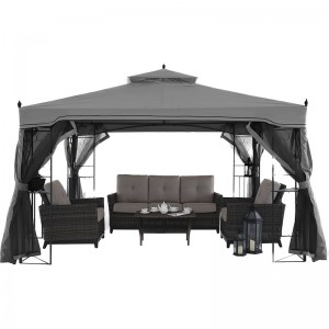 10 \\\\ \'x 10 \\\\\' เหล็กศาลากลางแจ้งสวน Gazebo Canopy พร้อมผ้าม่านตาข่ายที่ถอดออกได้