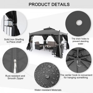 10 \\\\ \'x 10 \\\\\' เหล็กศาลากลางแจ้งสวน Gazebo Canopy พร้อมผ้าม่านตาข่ายที่ถอดออกได้