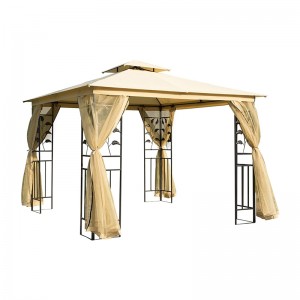 10 \\\\ \'x 10 \\\\\' Metal Outdoor Patio Gazebo Garden Canopy พร้อมผ้าม่านตาข่ายที่ถอดออกได้