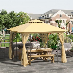 10 \\\\ \'x 10 \\\\\' Metal Outdoor Patio Gazebo Garden Canopy พร้อมผ้าม่านตาข่ายที่ถอดออกได้