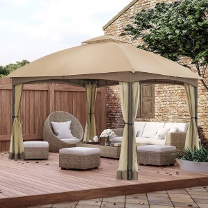 10x 12 Patio Dome Gazebo w/mosquito ตาข่ายสองชั้นด้านบนสุดสำหรับสนามหญ้าสวนหลังบ้าน