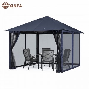 10x 10ft กลางแจ้ง Patio Gazebo Canopy พร้อมตาข่ายยุงสำหรับสนามหญ้า, สวน, สวนหลังบ้าน, สีน้ำเงิน