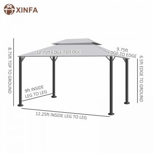 10 \\\\ \'x 13 \\\\\' Patio Gazebo Roof Double Roof Outdoor Gazebo Canopy Shelter พร้อมตาข่าย&ผ้าม่านสีเทา