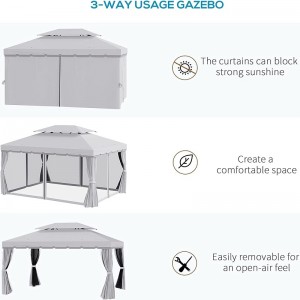 10 \\\\ \'x 13 \\\\\' Patio Gazebo Roof Double Roof Outdoor Gazebo Canopy Shelter พร้อมตาข่าย&ผ้าม่านสีเทา