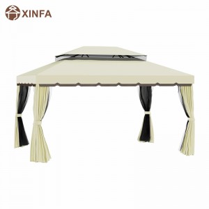 10 \\\\ \'x 13 \\\\\' Patio Gazebo Roof Double Roof Outdoor Gazebo Shelter ที่พักพิงพร้อมตาข่าย&ผ้าม่านสีเหลืองอ่อน