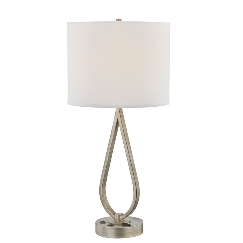 โคมไฟโต๊ะนอนพร้อมสีเงินโบราณโคมไฟโต๊ะพร้อมทางออกที่สะดวกและพอร์ต USB