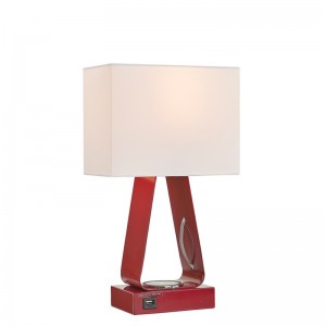 โคมไฟโต๊ะเล็ก ๆ พร้อมผิวสีแดงพอร์ตชาร์จ USB สถานีชาร์จแบบไร้สายและสวิตช์โยก/off ที่ห้องพักที่ห้องพัก