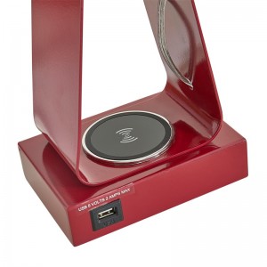 โคมไฟโต๊ะเล็ก ๆ พร้อมผิวสีแดงพอร์ตชาร์จ USB สถานีชาร์จแบบไร้สายและสวิตช์โยก/off ที่ห้องพักที่ห้องพัก