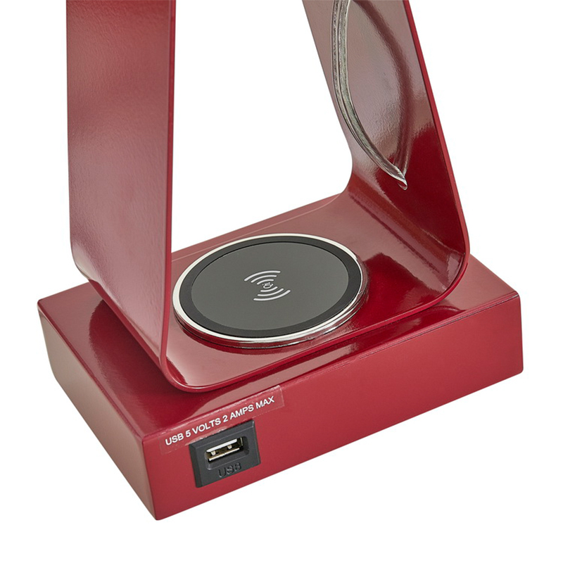 โคมไฟโต๊ะเล็ก ๆ พร้อมผิวสีแดงพอร์ตชาร์จ USB สถานีชาร์จแบบไร้สายและสวิตช์โยก/off ที่ห้องพักที่ห้องพัก