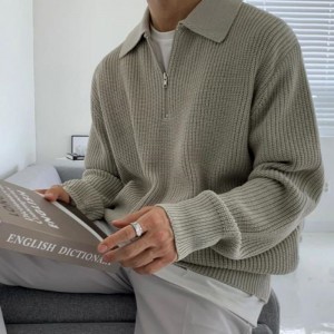 เสื้อสวมหัวจัมเปอร์ของผู้ชายในฤดูใบไม้ร่วงและฤดูหนาวหนาครึ่งคอเต่าเสื้อยืดซิป