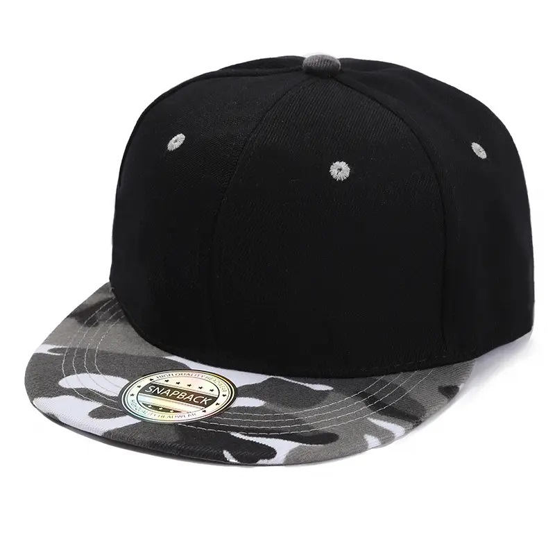 หมวกปักที่ติดตั้งหมวกสีดำ snapback หมวกหมวกเบสบอลลายพรางสีความคมชัดสี