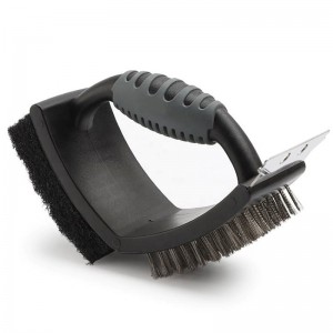 แปรงบาร์บีคิวสแตนเลสสตีล 3-in-1 ย่างแปรงแปรงคู่บาร์บีคิวพร้อมมีดโกนสำหรับบาร์บีคิว