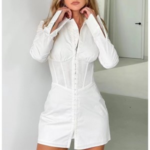 เอวสไตล์ยุโรปและสไตล์อเมริกันชุดเดรสเสื้อเชิ้ตเสื้อคลุมยาวชุดเสื้อคลุมสีขาว