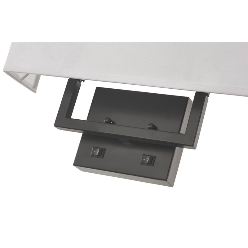 Hampton Inn Hotel โคมไฟผนังรูปสี่เหลี่ยมผืนผ้าครึ่งสีดำเคลือบผิวสองด้านบนสวิตช์/off rocker ที่ห้องพักของโรงแรม