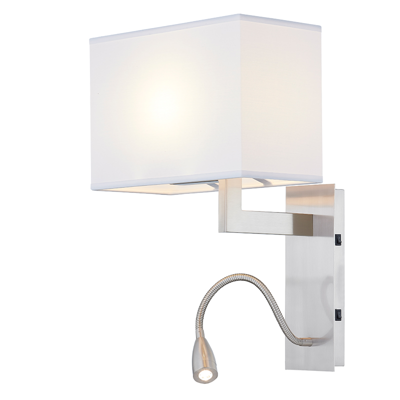 การต้อนรับแบบโรงแรมโคมไฟติดผนังด้วยการแปรงนิกเกิลและร่มเงาผ้าสี่เหลี่ยมที่ห้องพักทั่วไปของโรงแรม