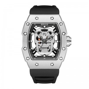 Baogela Skull Tonneau Watch Top แบรนด์ควอตซ์สแตนเลสสตีลนาฬิกากันน้ำนาฬิกาซิลิโคนสายรัดข้อมือนาฬิกากุหลาบ 4141
