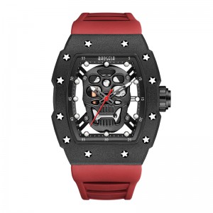 Baogela Skull Tonneau Watch Top แบรนด์ควอตซ์สแตนเลสสตีลนาฬิกากันน้ำนาฬิกาซิลิโคนสายรัดข้อมือนาฬิกากุหลาบ 4141