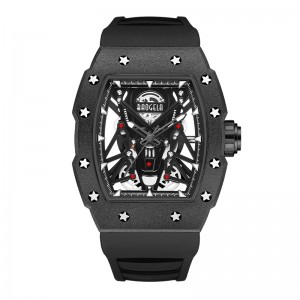 Baogela Silver Black Sport Quartz Watch for Men Tonneau Dial นาฬิกาข้อมือกันน้ำแบบอะนาล็อกกับสายไฟซิลิโคน Luminous Hands 4145