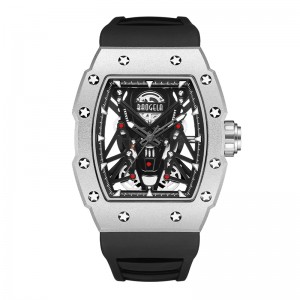 Baogela Silver Black Sport Quartz Watch for Men Tonneau Dial นาฬิกาข้อมือกันน้ำแบบอะนาล็อกกับสายไฟซิลิโคน Luminous Hands 4145
