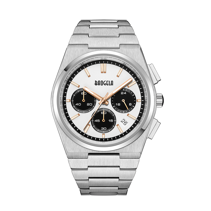Baogela Top Brand Watches for Men แฟชั่นโครโนกราฟกีฬากันน้ำควอทซ์ดู 50TM สแตนเลสนาฬิกาแบบสบาย ๆ Reloj Hombre 22803