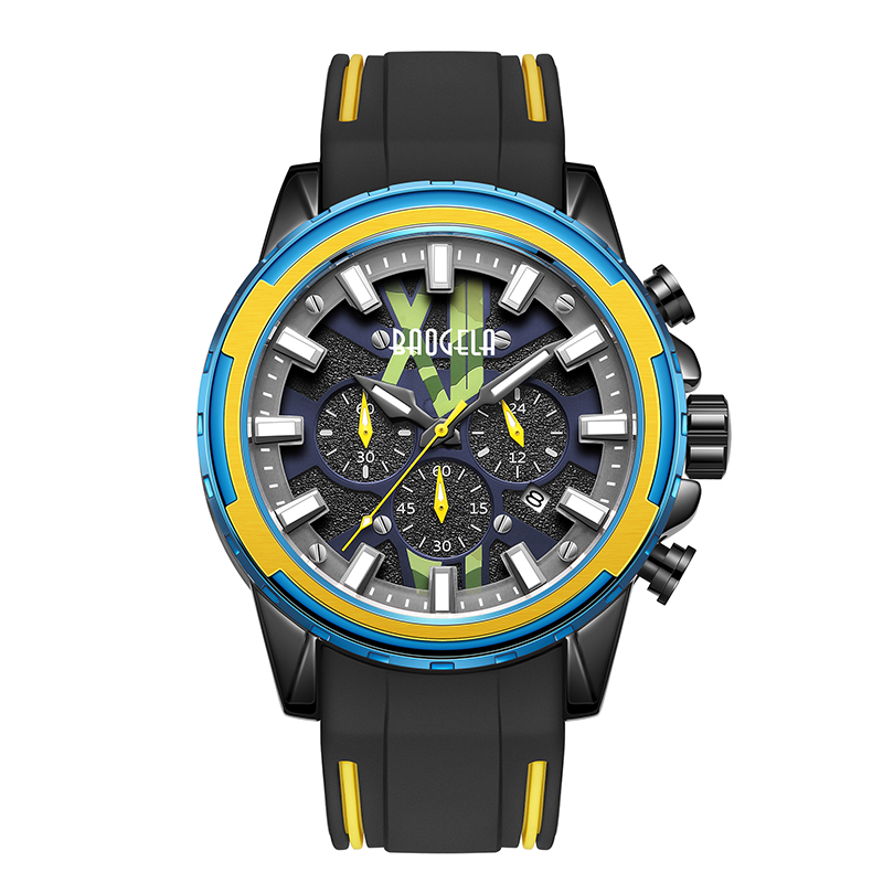 Baogela นาฬิกาใหม่ผู้ชายสายรัดยางสแตนเลสนาฬิกาสีฟ้าสำหรับผู้ชายที่หรูหรากันน้ำ