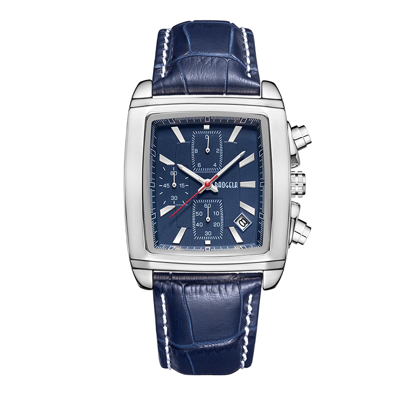 Baogela สี่เหลี่ยมผืนผ้าหน้าปัดหนังสายรัดสำหรับผู้ชายโครโนกราฟสีฟ้าสบาย ๆ นาฬิกาควอตซ์วอทช์ผู้ชายนาฬิกาข้อมือ Montre Reloj часымжск 22607