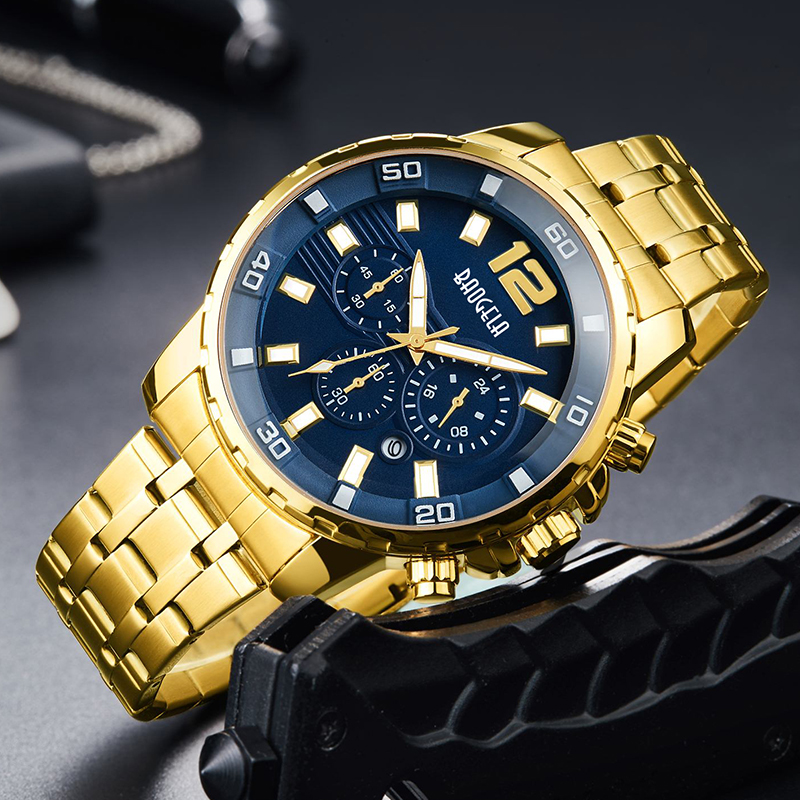 Baogela Quartz Men Gold Watch Top Brand Luxury Army Military Watches นาฬิกา Men Relogio Masculino Business Wristwatch 22700